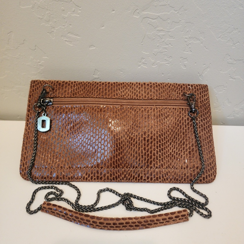 Sorial New York Brown Embossed Leather Snakeskin Chain Strap Clutch Bag - Picture 3 of 4